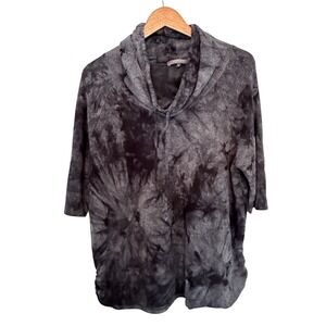 Coin 1804 Pullover Top XL Tie Dye (grey/black) Cowl Neck Short Sleeve Casual